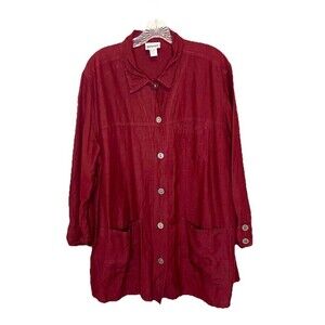 Chico's‎ Design Chore Shacket XL Burgundy Button Front Pockets Women Linen Blend